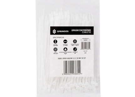 Kabelbinders | Tie Wraps | Tyraps | Tie Rips | 200 x 2.5 mm | 100 Stuks | Wit