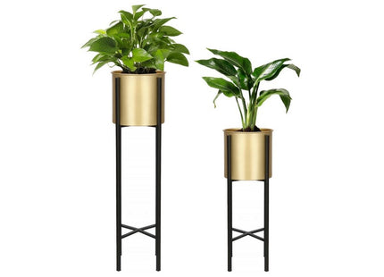Staande Plantenbakken | Plantenbak | Bloempothouder | Set Van 2 | Metaal | Goud/Zwart