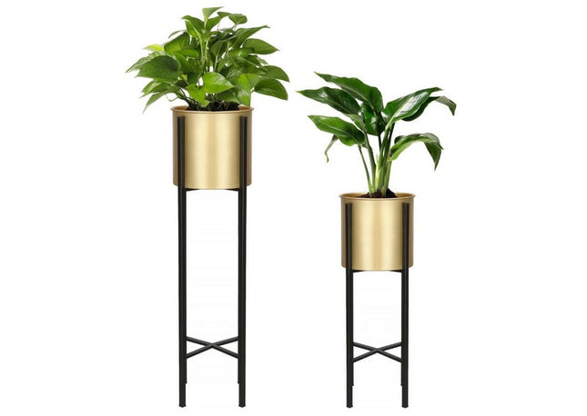 Staande Plantenbakken | Plantenbak | Bloempothouder | Set Van 2 | Metaal | Goud/Zwart