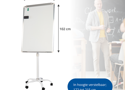 Flipover Whiteboard - Magnetisch - Verrijdbaar - In Hoogte Verstelbaar - 102 x 72 cm