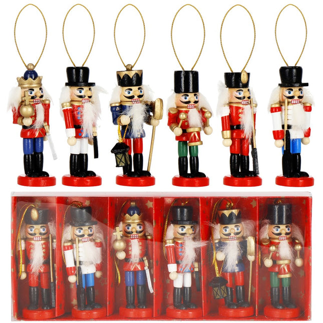 Notenkraker Kerst | Houten Soldaat | Kerstversiering | 6 Stuks | Multicolor | 8 cm