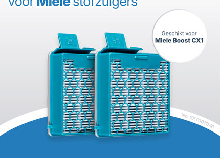 SQOON® XL Filterset geschikt voor Miele Boost CX1 stofzuiger - 2 STUKS - Gelijk aan model: SF-HY 60 - Vervangt HEPA-filter 11639240 - Voor schone en allergievrije uitblaaslucht