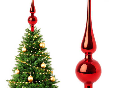 Kerstboom Piek | Glas | 24,5 cm | Glanzend | Rood