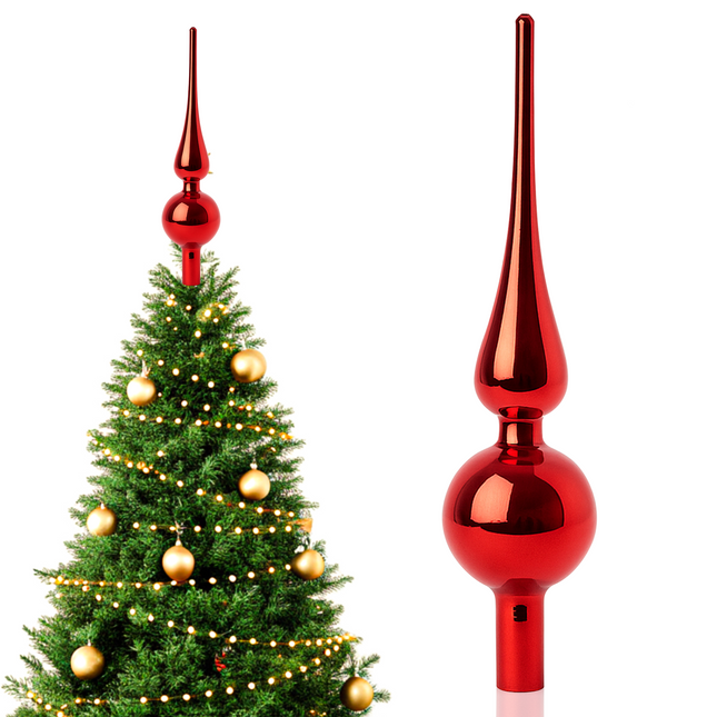Kerstboom Piek | Glas | 24,5 cm | Glanzend | Rood