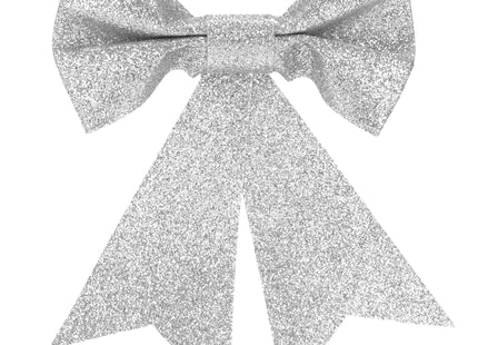 Kerstboomhanger | Strik | Zilver |  Glitter | 4 Stuks | 13 Cm