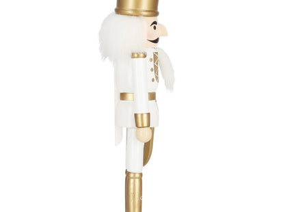 Notenkraker Kerst | Houten Soldaat | Kerstversiering | Goud/Wit | 30 cm