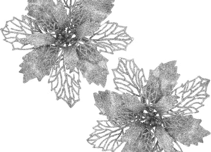 Kunstbloem - Ster van Bethlehem - Zilver - Glitters