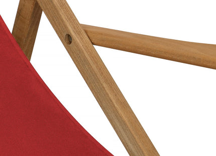 Ligbed | Strandstoel | Ligstoel | Verstelbaar | Armleuningen | Beukenhout | Geïmpregneerd | Handgemaakt | Bordeaux Rood