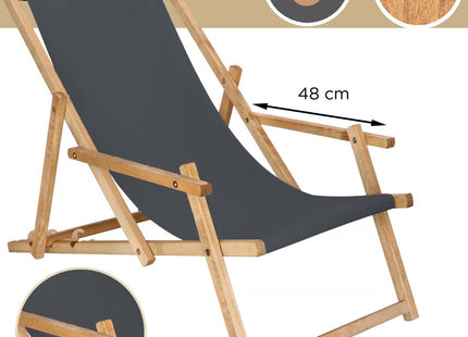 Ligbed | Strandstoel | Ligstoel | Verstelbaar | Arm Leuning | Beukenhout | Geïmpregneerd | Handgemaakt | Grafiet