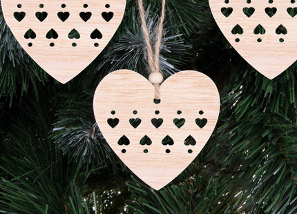 Kersthanger | Hart | Hout | 7 cm | 6 Stuks