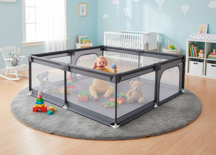 Kinderbox - Grondbox - Speelbox - Inklapbaar - Opvouwbaar -  Antislip -Grijs - 180x150x66 cm