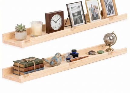 Wandplank - Boekenplank - Ophangbaar - Kruidenplank- Naturel - Grenenhout - 10 Kg - 80 cm - 2 Stuks