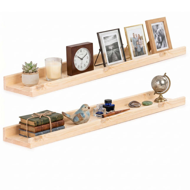 Wandplank - Boekenplank - Ophangbaar - Kruidenplank- Naturel - Grenenhout - 10 Kg - 80 cm - 2 Stuks