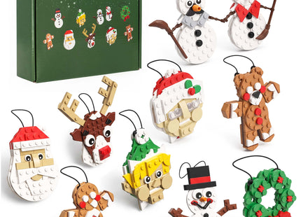Springos® Kerst Bouwblokken – 10 Kerstfiguren om Zelf te Bouwen – 430 Onderdelen – Kerstboomhangers met Touwtjes
