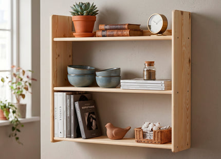 Wandplank - Boekenplank - Kruidenplank - Ophangbaar - Naturel - 10 Kg - 20 x 90 x 74 Cm