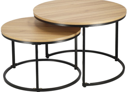 Salontafel | Salontafel Set | Rond | 2-Delig | Zwart/Naturel