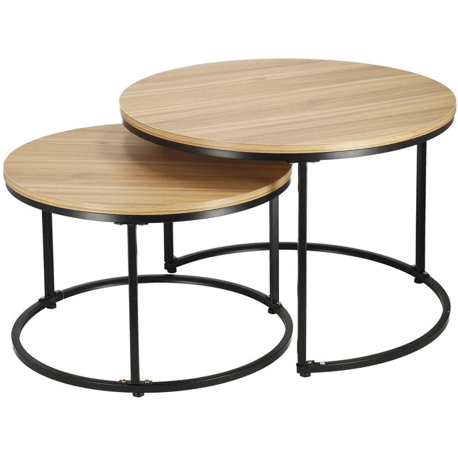 Salontafel | Salontafel Set | Rond | 2-Delig | Zwart/Naturel