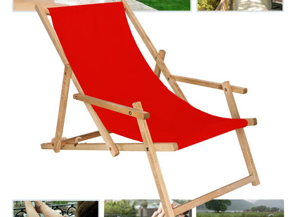 Ligbed | Strandstoel | Ligstoel | Verstelbaar | Arm Leuning | Beukenhout | Geïmpregneerd | Handgemaakt | Rood