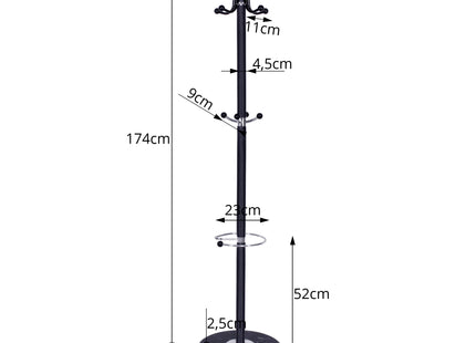Staande Kapstok | Metaal | Kunststof | 14 Haken | Garderobe Kapstok | Zwart | 174 cm