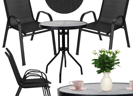 Tuinset - 3 Delig - 2 Stoelen - 1 Tafel - Metaal - Gehard Glas - Zwart