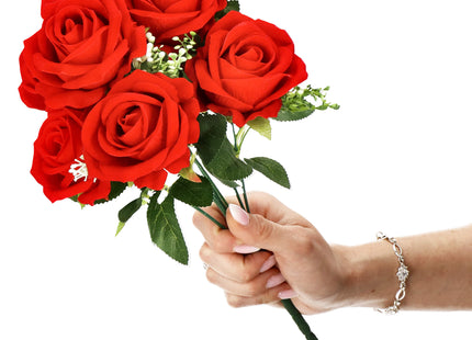 Kunstboeket - Sierboeket - Decoratief - Rozen - Decoratief - Rood - 7 Stuks - 37 cm