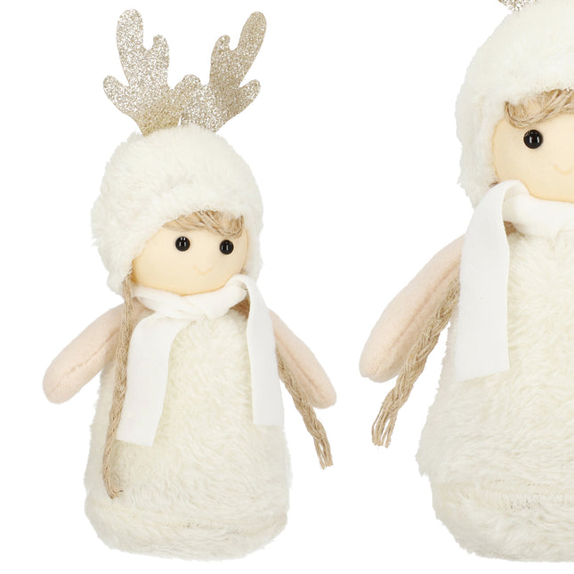 Kerstdame - Kerstversiering - Witte Rendierkabouter - 20 cm