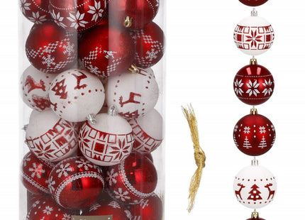 Kerstballen | 30 Stuks | 7 cm | Rood/Wit