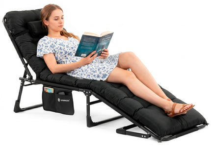 Campingbed | Campingstoel | Kampeerstoel | Verstelbaar | Vouwstoel | Visstoel | Inklapbaar | Zwart/Grijs | 120 Kg | 175 x 57 x 70 Cm