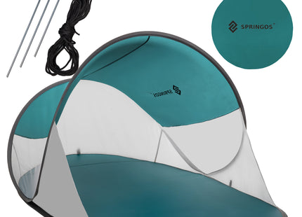 Strandtent | Pop-Up Strandtent | UV Filter | Inclusief Draagtas | Polyester | 190 x 120 x 100 cm | Turquoise | Grijs | Wit