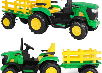 Elektrische Tractor - Elektrische Trekker - 12 V Accu -  Aanhanger - Trailer -  Aangedreven - Afstandsbediening - Kunststof - Metaal - Zwart - Groen