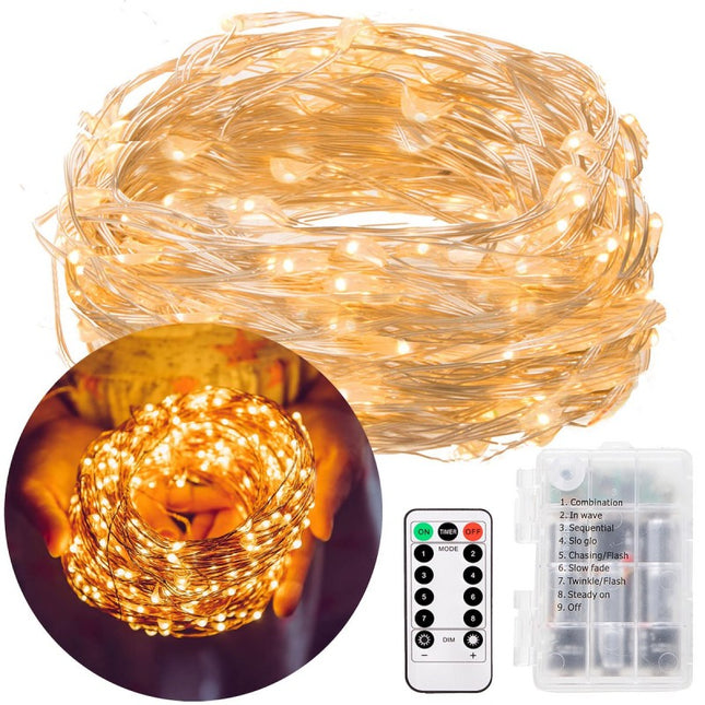 Kerstverlichting | 9.9 m + 0.3 m Snoer | Batterij | Inclusief Afstandsbediening | 100 LED | Warm Wit