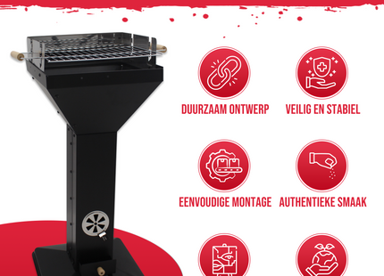 Houtskool barbecue - Zuil barbecue - BBQ - Asopvangbak - Schuifregelaar - RVS - Zwart