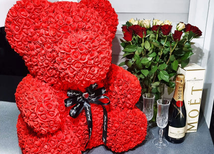 Rozen Beer | Rozenbeer | Rose Bear | Rozen Teddybeer | Liefde | Inclusief Giftbox | 68 x 50 x 48 cm | Rood / Zwart
