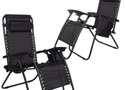 Tuinstoel | Ligstoel | Opvouwbaar | Verstelbaar | Ergonomische Hoofdsteun | 2 Stuks | Zwart