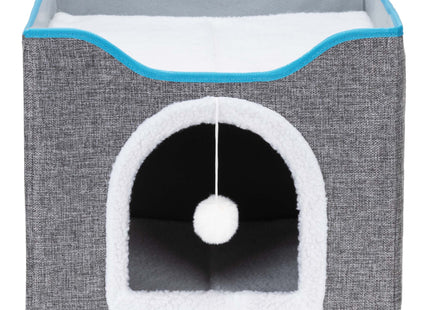 Kattenmand - Kattenhuis - Bed - Kussen - Krabpaal - 42 x 41 x 34 cm - Grijs - Blauw