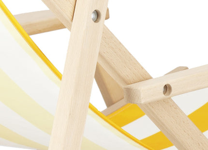 Ligbed | Strandstoel | Ligstoel | Verstelbaar | Armleuningen | Beukenhout | Handgemaakt | Geel/Wit