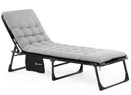 Campingbed | Campingstoel | Kampeerstoel | Verstelbaar | Vouwstoel | Visstoel | Inklapbaar | Zwart/Grijs | 120 Kg | 175 x 57 x 70 Cm