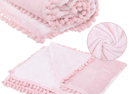 Plaid | Sprei | Deken | Pompons | 200 x 220 cm | Pluche | Lichtroze