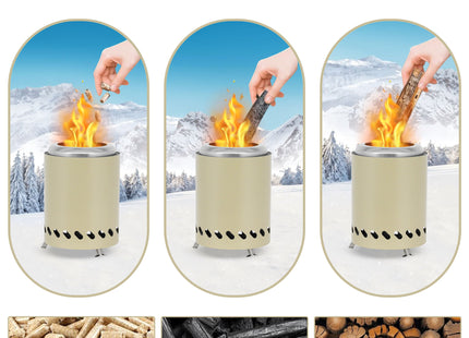 EdenOutdoor® Tafelhaard - Rookloze Tafelhaard - Rookloze Vuurkorf - Pellet & Hout - 19,5 x Ø14,5 CM - Beige