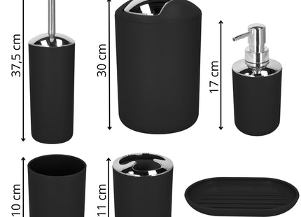 Badkameraccessoiresset - Prullenbak - Toiletborstel - Zeepdispencer - Tandenborstelbeker - Zeepbak - Mok - Zwart