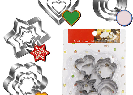 Koekjesvormen - Uitsteekvorm - Kerstkoekjes - Zilver- 12 Stuks