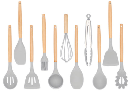 Kookgerei Set | 12 Delig | Keukengerei Siliconen Set | Bamboe/Siliconen | Grijs