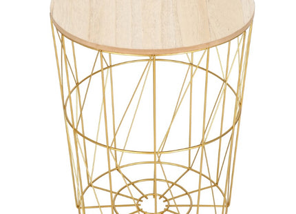 Salontafel | Salontafel Rond | Bijzettafel | 1 Stuk | 35 cm | Goud/Hout
