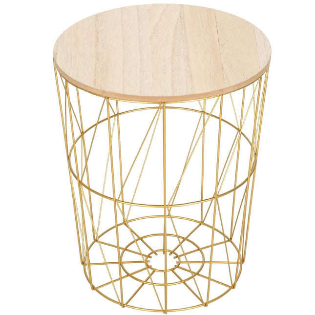 Salontafel | Salontafel Rond | Bijzettafel | 1 Stuk | 35 cm | Goud/Hout