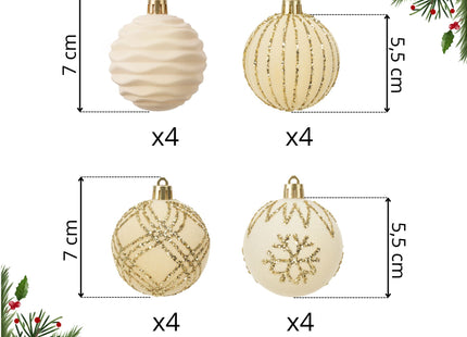 Kerstballen | 16 Stuks | 6 cm | Goud/Wit | 4 Patronen