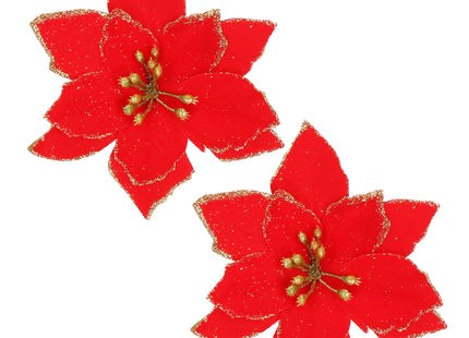 Kunstbloem - Ster van Bethlehem - Rood - Glitters - Clip