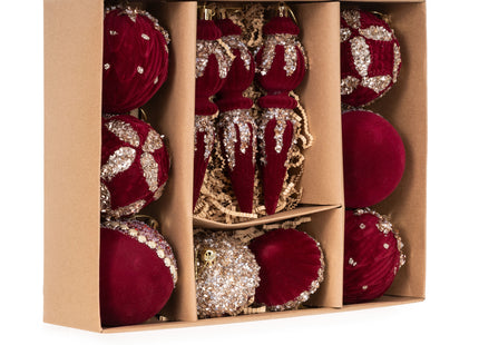 Kerstballen | 11 Stuks | 5 Patronen | Rood | Velours