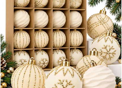 Kerstballen | 16 Stuks | 6 cm | Goud/Wit | 4 Patronen