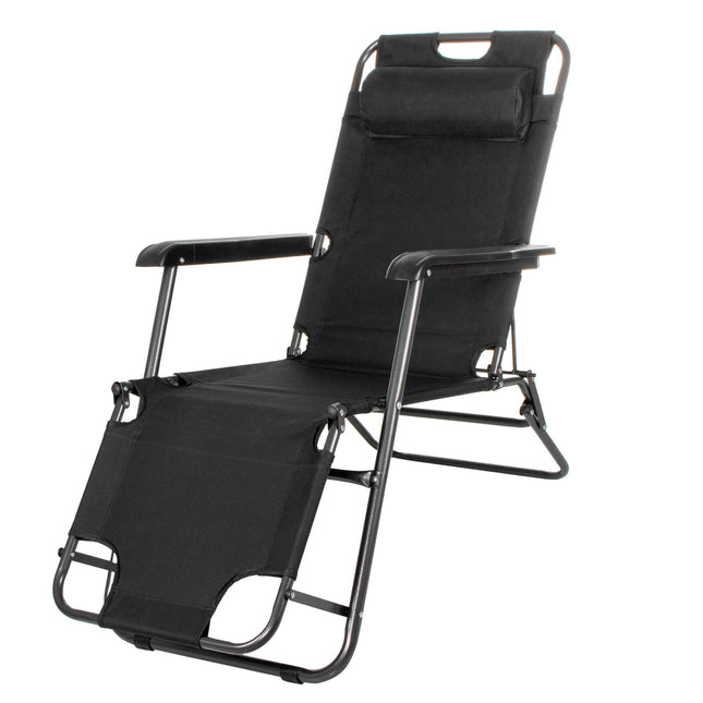 Tuinstoel | Ligstoel | Opvouwbaar | Verstelbaar | Ergonomische Hoofdsteun | Zwart