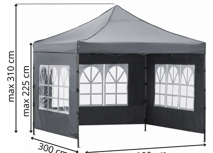 Partytent - 300x300xcm - Hoogte Verstelbaar - PVC - Polyester - Harmonica- Frame -Donkergrijs